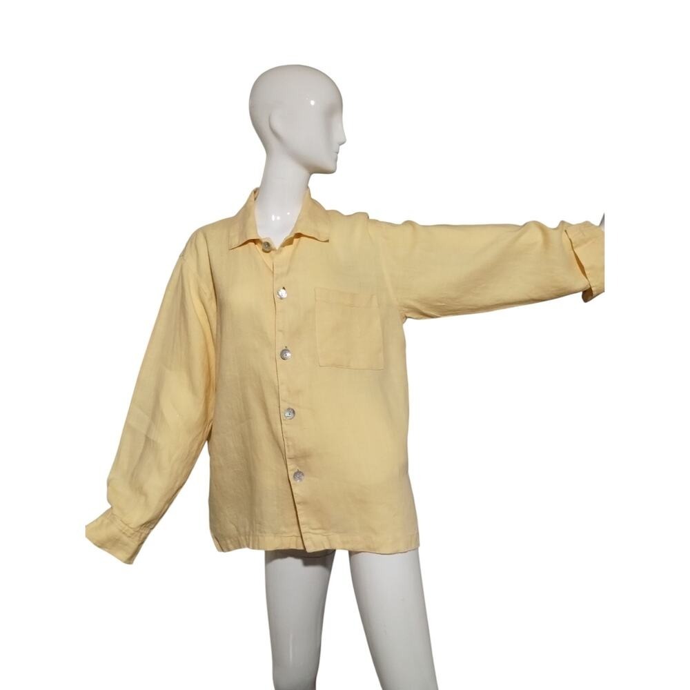 Chicos Butter Yellow Linen Euro Summer Womens Size XL Oversized Button Up Shirt